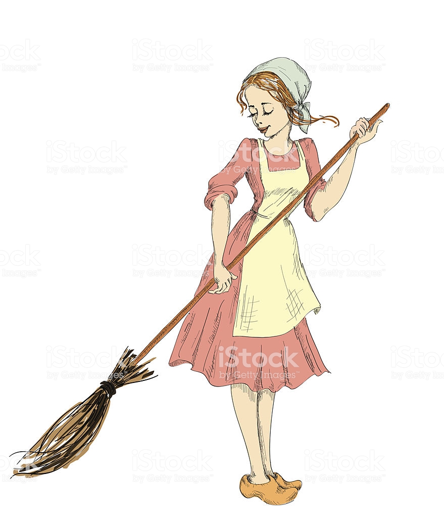 cinderella with a broom sweeps half