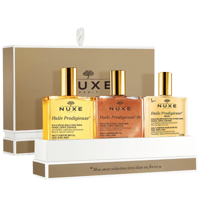 Huile démaquillante, huile sèche, huile anti-âge, la tendance qui nous met le feu ! coffret huile sèche Nuxe